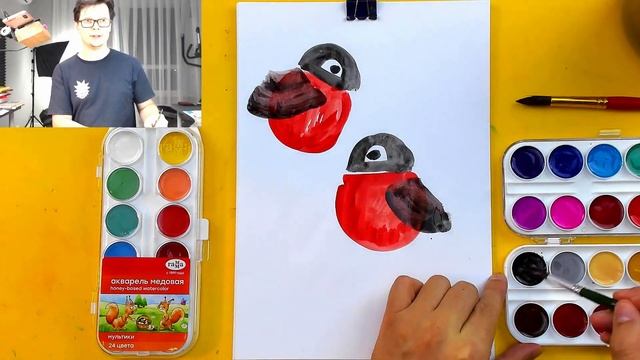 Как нарисовать СНЕГИРЯ рисуем птичек красками