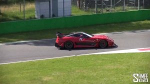 Ferrari FXX and 599XX Evo at Monza - Glowing Brakes and Awesome Sounds