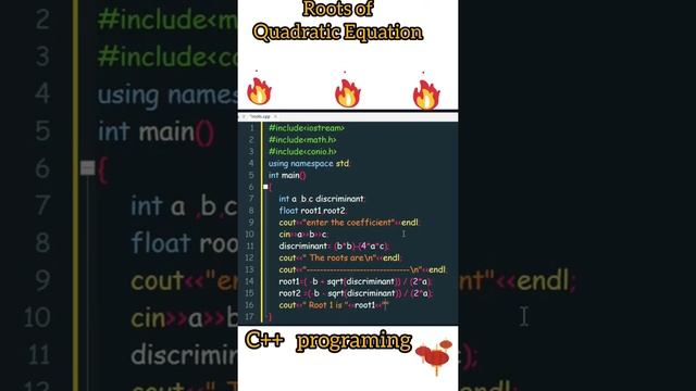 Roots of quadratic equations || Discriminant || C++ || Basic Tutorial || Code Short