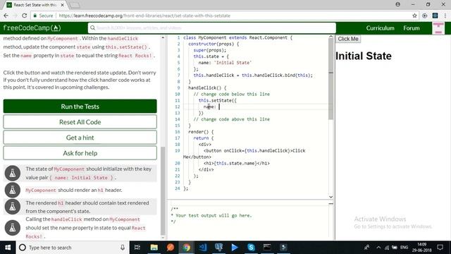 Freecodecamp-React Set State With This SetState-solution
