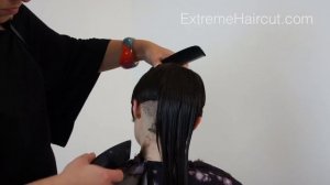 Long to short classic bob hairstyle with short bangs and long tuft - ExtremeHaircut.com model