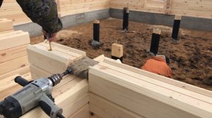 Сборка бруса 145 мм высотой с применением Пружинных узлов TEDWOOD 200 мм.