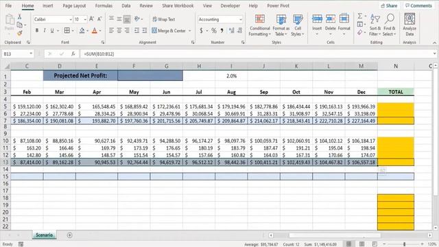 Using Scenario Manager for Budget Projection in Excel