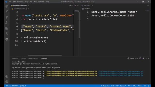 Writing/Inserting Data In CSV Using Python | Extra Blank Line Fix In CSV & CSV Delimiter Explained