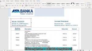 Bosnia and Herzegovina ASA Banka banking statement template in Word and PDF format
