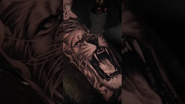 Black and gray lion tattoo. #tattoo #liontattoo