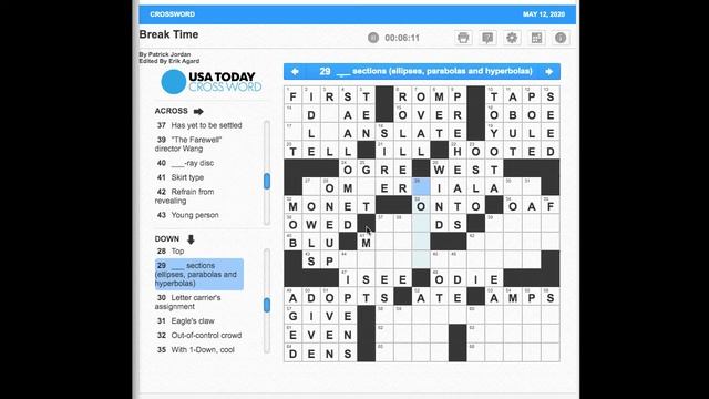 S02E133 USA Today Crossword "Break Time" May 12, 2020 смотреть онлайн