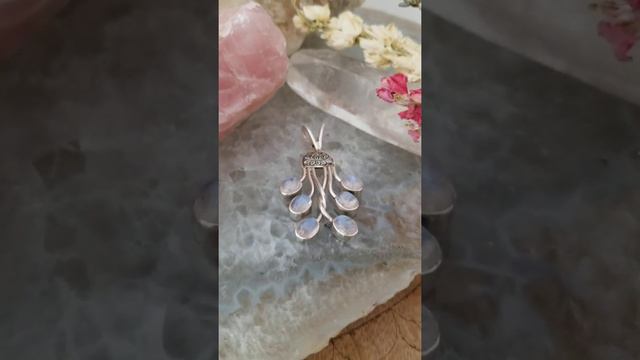 Lotus Moonstone Silver Pendant