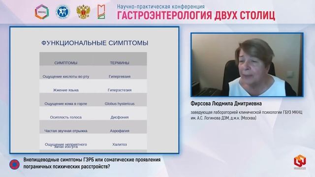 Фирсова Л.Д. Внепищеводные симптомы ГЭРБ или соматические проявления пограничных психических расстр