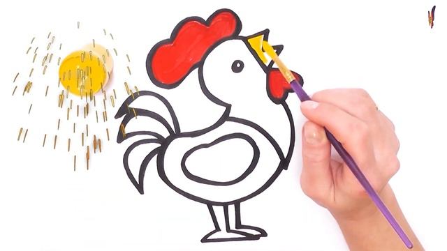 Как нарисовать ПЕТУХА / мультик раскраска ПЕТУШОК  для детей / Раскраски малышам