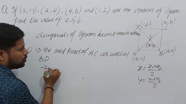 If (-2 , -1) , (a , 0) , (4 , b) and (1 , 2) are the vertices of a parallelogram then find a and b смотреть онлайн