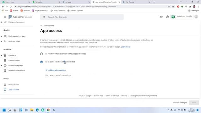 Not adhering to Google Play Developer Programme Policies | Provide instructions for app access