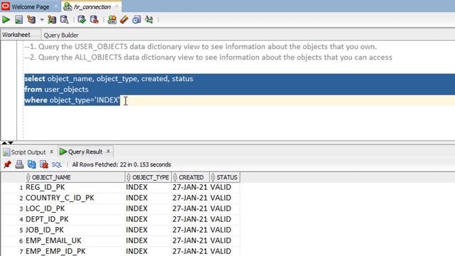 Oracle SQL Data Dictionary Views (Objects Information) Part II - Lesson 109