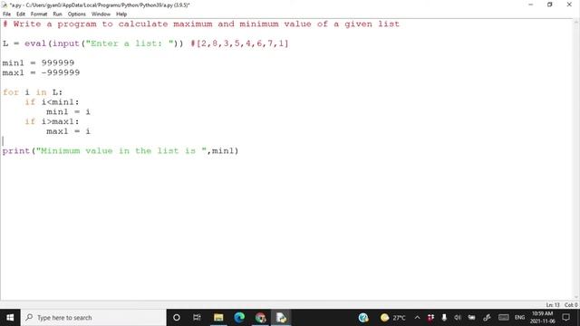 Computer Science Class XI (11) CBSE 2021-21| #76 | Python Program maximum minimum &  mean List Tupl