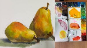 [Eng sub] 5min Easy Watercolor | How to Draw Pear fruit | Painting Lesson Step by Step