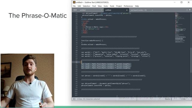 11 lesson. Java Script for begginers. The Phrase-O-Matic APP