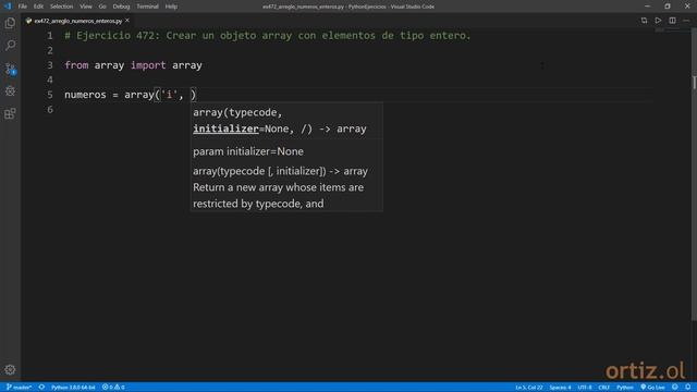 Python - Ejercicio 472: Crear un Objeto array con Elementos de Tipo Entero смотреть онлайн