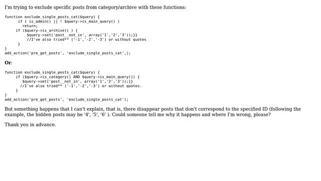 Wordpress: Problem ID to exclude specific posts from category смотреть онлайн