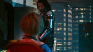 Мисти с Джонни на крыше Cyberpunk 2077
