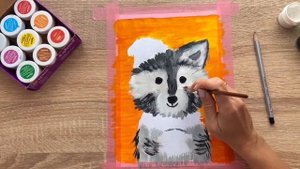 Рисуем гуашью с детьми. Как нарисовать енота гуашью. Drawing with cildren.