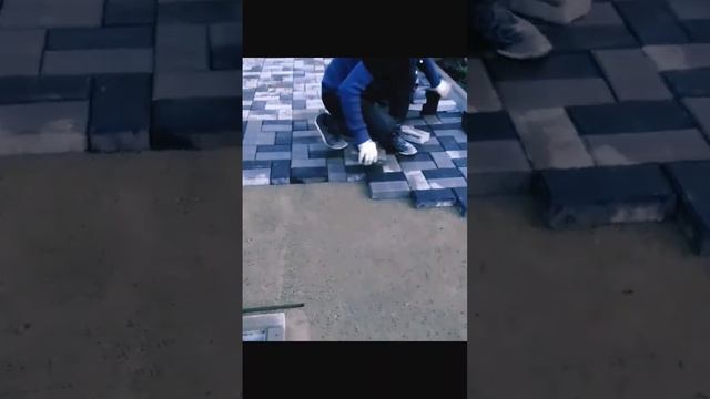 укладка тротуарной плитки кирпичик Paving of sidewalk tiles