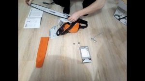 Бензопила Stihl 170 ms _распаковка_установка шины_натяжение цепи.