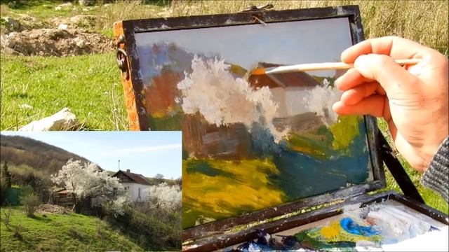 Пленэр в Крыму Этюд цветущий миндаль. Владимир Коломиец смотреть онлайн