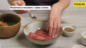 Стейк тунца с соусом песто | Рецепты Food.ru