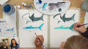 Sharks ? Easy Kids Watercolor Art Lesson by Nicole Miyuki of Let's Make Art