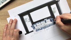 Зарисовка фрагмента интерьера маркерами