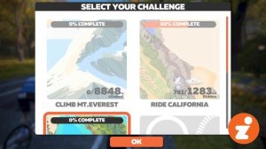 Selecting the "Climb Mt. Everest" (Tron) Challenge in Zwift