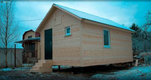 Каркасная баня 4x6м на свайном фундаменте.