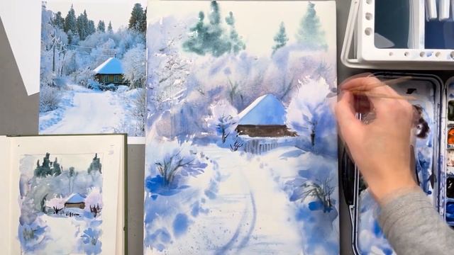 Как нарисовать пейзаж акварелью | Пейзажи акварелью поэтапно | Пошаговые уроки рисования акварелью