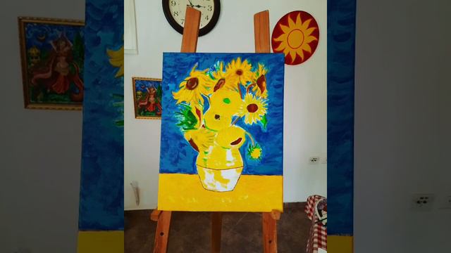 Sunflowers. Canvas. Acrylic// Подсолнухи. Холст. Акрил. Этапы моей работы над картиной. //חמניות