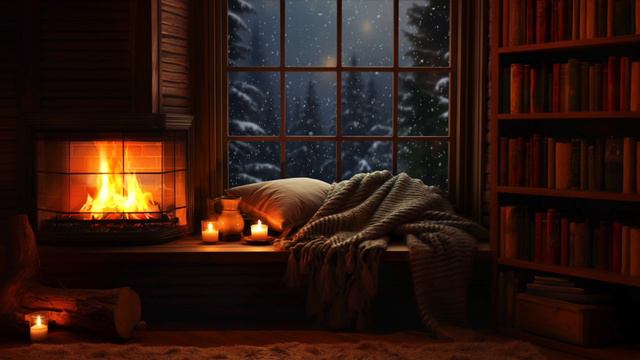  Cozy Cabin Fireplace  Snowstorm Ambience     Relaxing Fire Crackling Sounds   Sleep  Relax