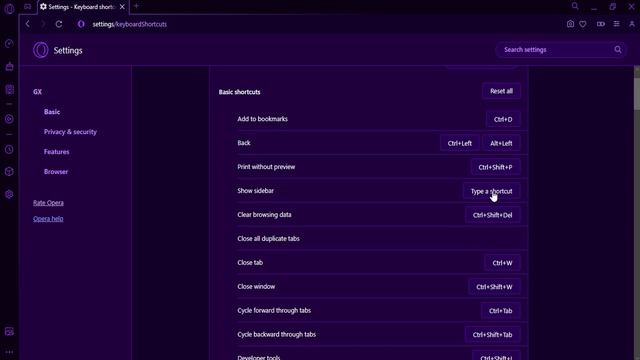 How to Customize Keyboard Shortcuts on Opera GX
