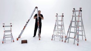 Алюминиевая выдвижная шарнирно-раздвижная стремянка LEVELER 4 x 4 ступени