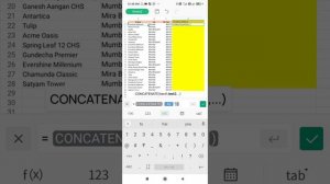 Excel Sheet/Spreadsheet "CONCATENATE" formula  WPS Office App on Mobile Device ?