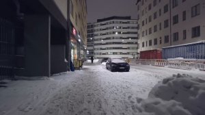 Helsinki Night Walk - Light Snowfall in Kallio District (February 2023)