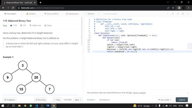 110. Balanced Binary Tree | Leetcode | Python смотреть онлайн