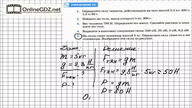 Упражнение №10(5) § 28. Единицы силы... - Физика 7 класс (Перышкин) смотреть онлайн