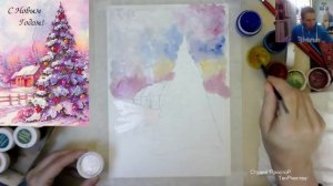 Рисуем вместе гуашью  Ёлка новогодняя . Часть 1