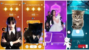 Cute Cats vs Cute Puppy Lady Gaga Bloody Mary Shakira Waka Waka Bongo cat vs dog Tiles Hop EDM Rush
