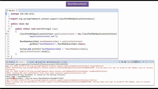 Understanding Spring Bean Life Cycle with BeanNameAware Interface | Spring Tutorial