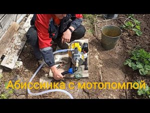 Абиссинская скважина на участке без электричества, с установкой мотопомпы.