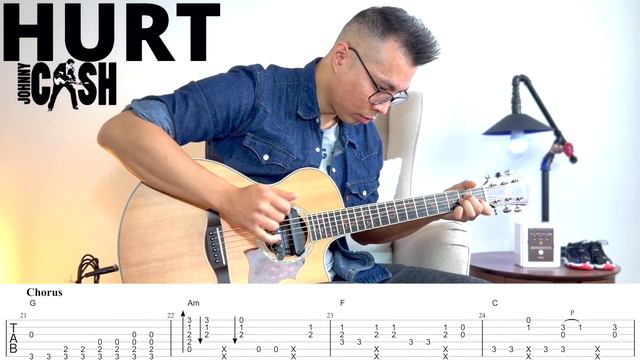 Hurt - Johnny Cash (Acoustic Fingerstyle Guitar Cover + Guitar Tutorial Tabs)