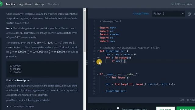 07 - Plus Minus | Warmup | Hackerrank Solution | Python
