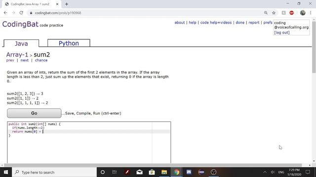 Array-1 (sum2) Java Tutorial || Codingbat.com смотреть онлайн