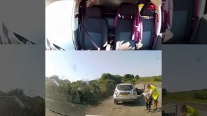 Спас человека на дороге.