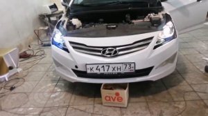 Установка bi led aozoom a3max в Hundai Solaris